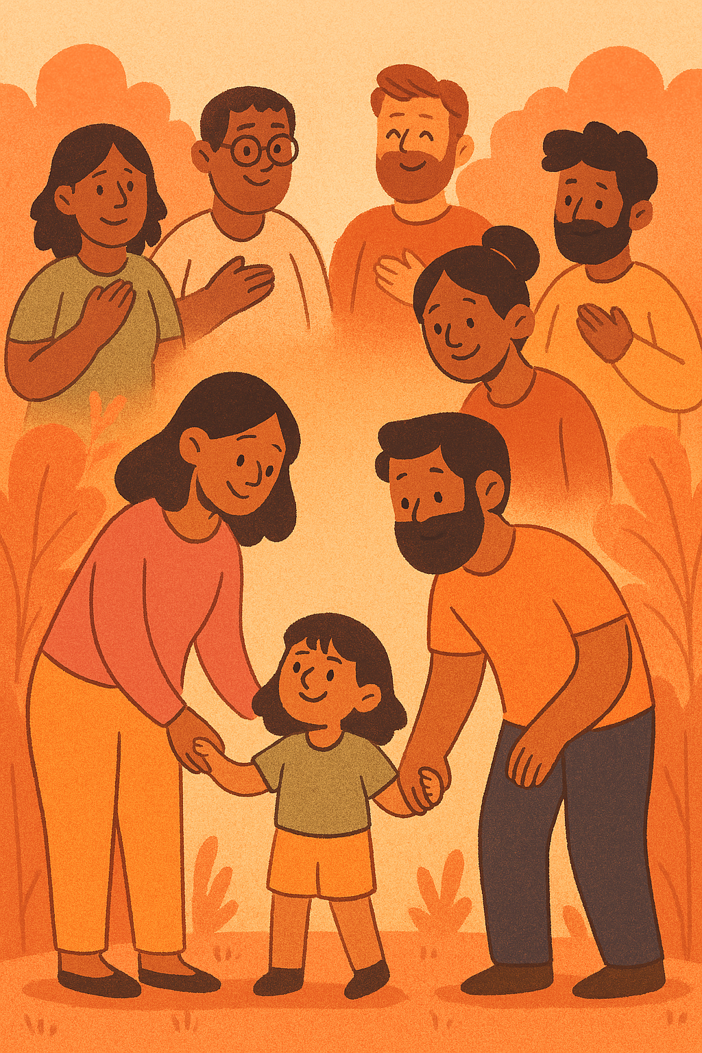 Members of a family standing together with a support worker